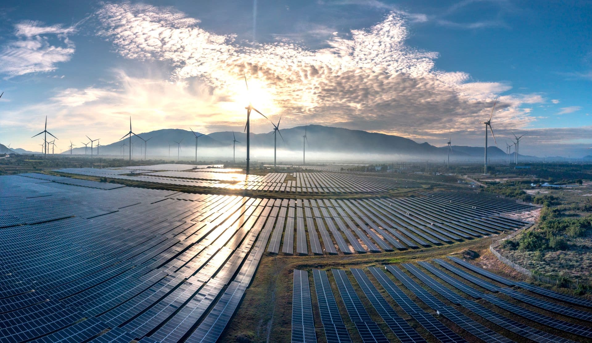 Real aerial photograph of a solar farm